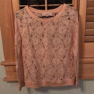 Cream colored long sleeve lace top size S